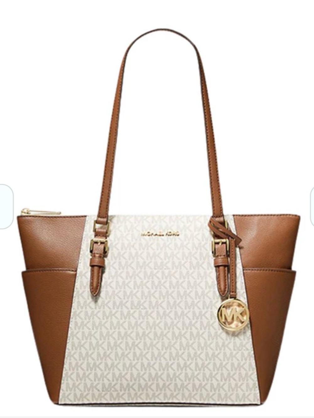 Michael Kors White and Brown MK Signature Tote - Picture 6 of 8